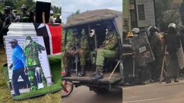 File image of Boniface Kariuki's casket and police officers
