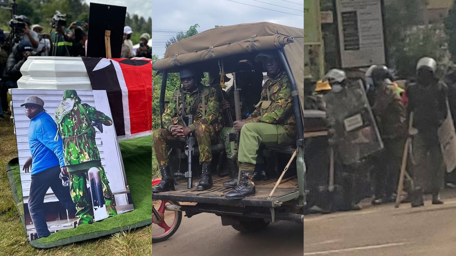 File image of Boniface Kariuki's casket and police officers