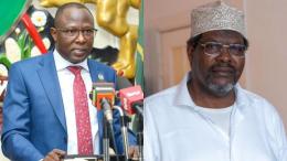 File image of IEBC Chair Erastus Edung Ethekon and lawyer Miguna Miguna