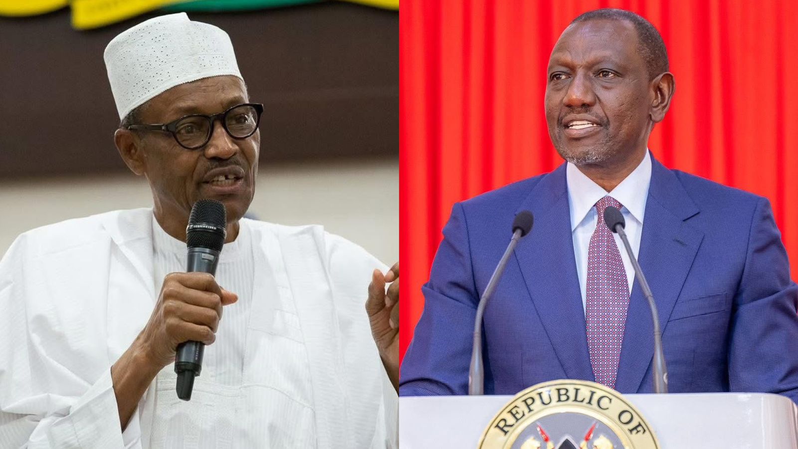File image of former Nigerian President Muhammadu Buhari and President William Ruto