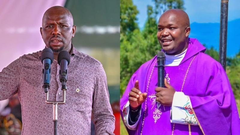File image of Interior Cabinet Secretary Kipchumba Murkomen and Fr. Allois Bett