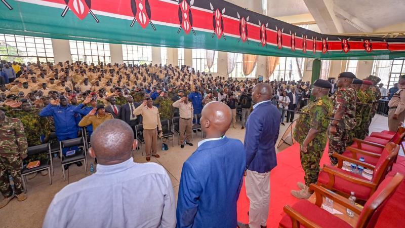 File image of Interior Cabinet Secretary Kipchumba Murkomen in a past meeting with security officers