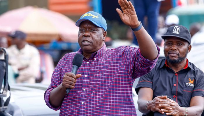 File image of Former Interior Cabinet Secretary Fred Matiang'i speaking at a rally.
