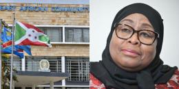 A collage of the EAC offices and President Samia Suluhu