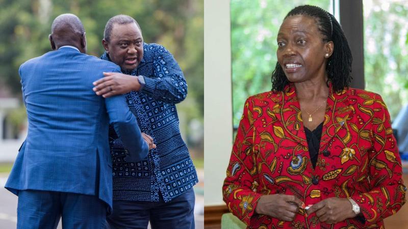 File image of President William Ruto, Uhuru Kenyatta and Martha Karua