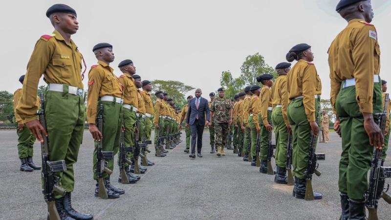 File image of Interior Cabinet Secretary Kipchumba Murkomen inspecting a guard of honour