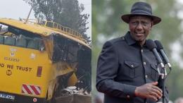 File image of the ill-fated bus and President William Ruto
