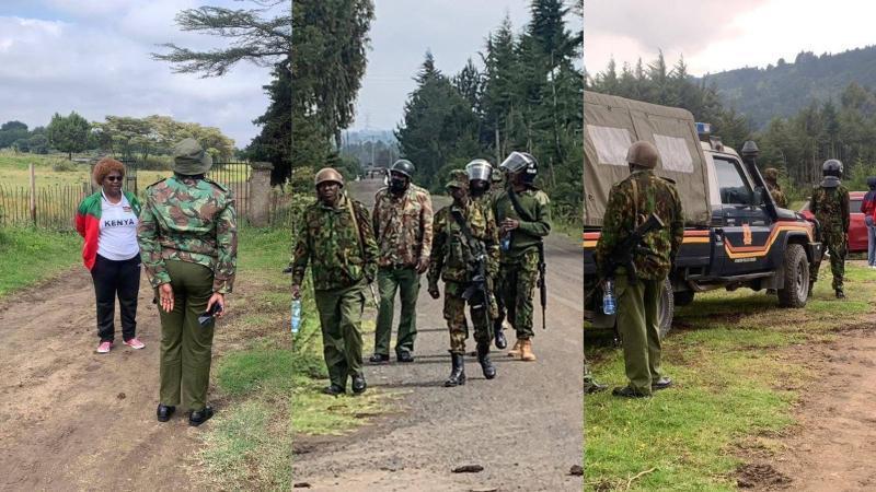 File image of police officers at roads leading to MP Jayne Kihara's home