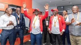 File image of ODM leader Raila Odinga and President William Ruto addressing Harambee Stars players