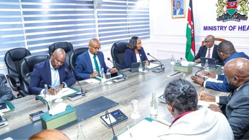 File image of Health Cabinet Secretary Aden Duale and CEOs of insurance companies