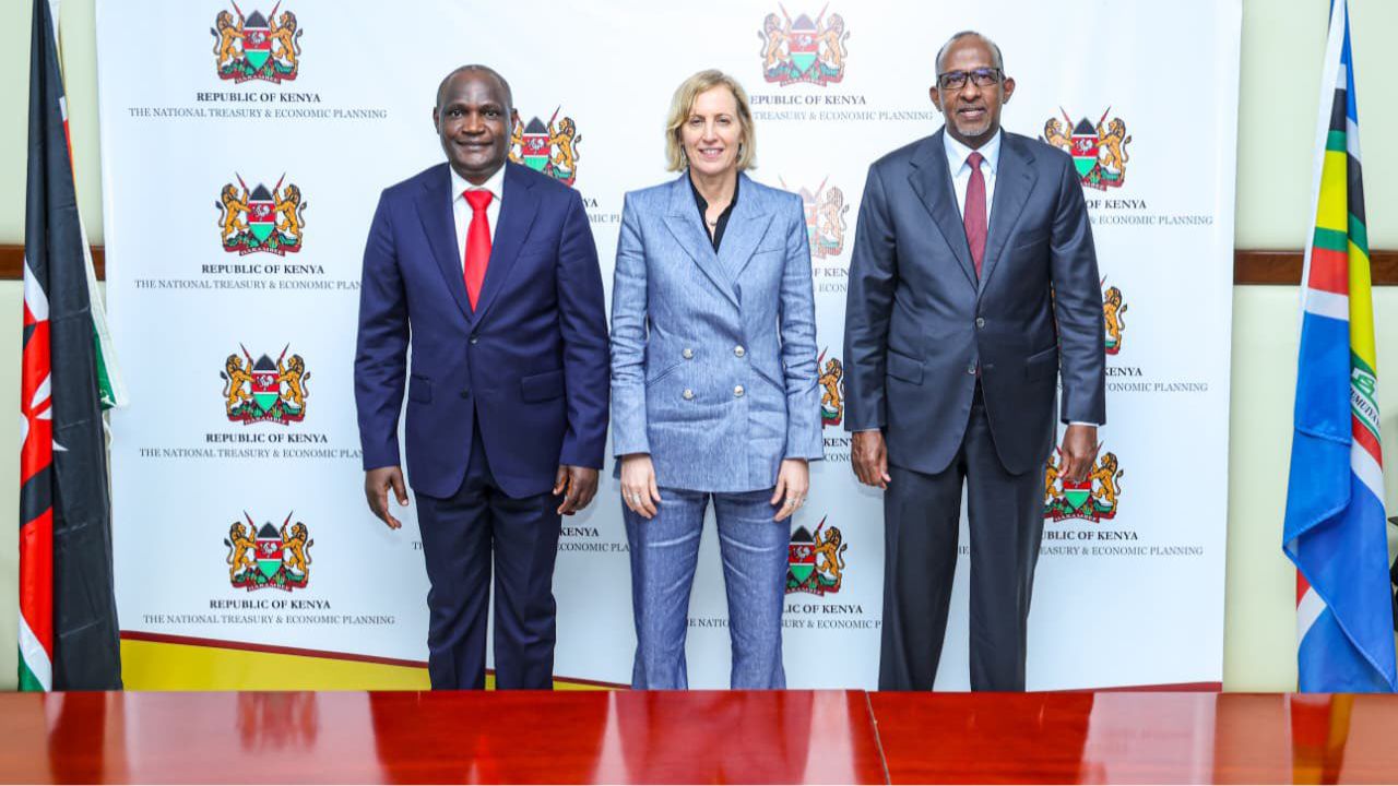 File image of Treasury Cabinet Secretary John Mbadi, Chargé d’Affaires Susan Burns and Health Cabinet Secretary Aden Duale