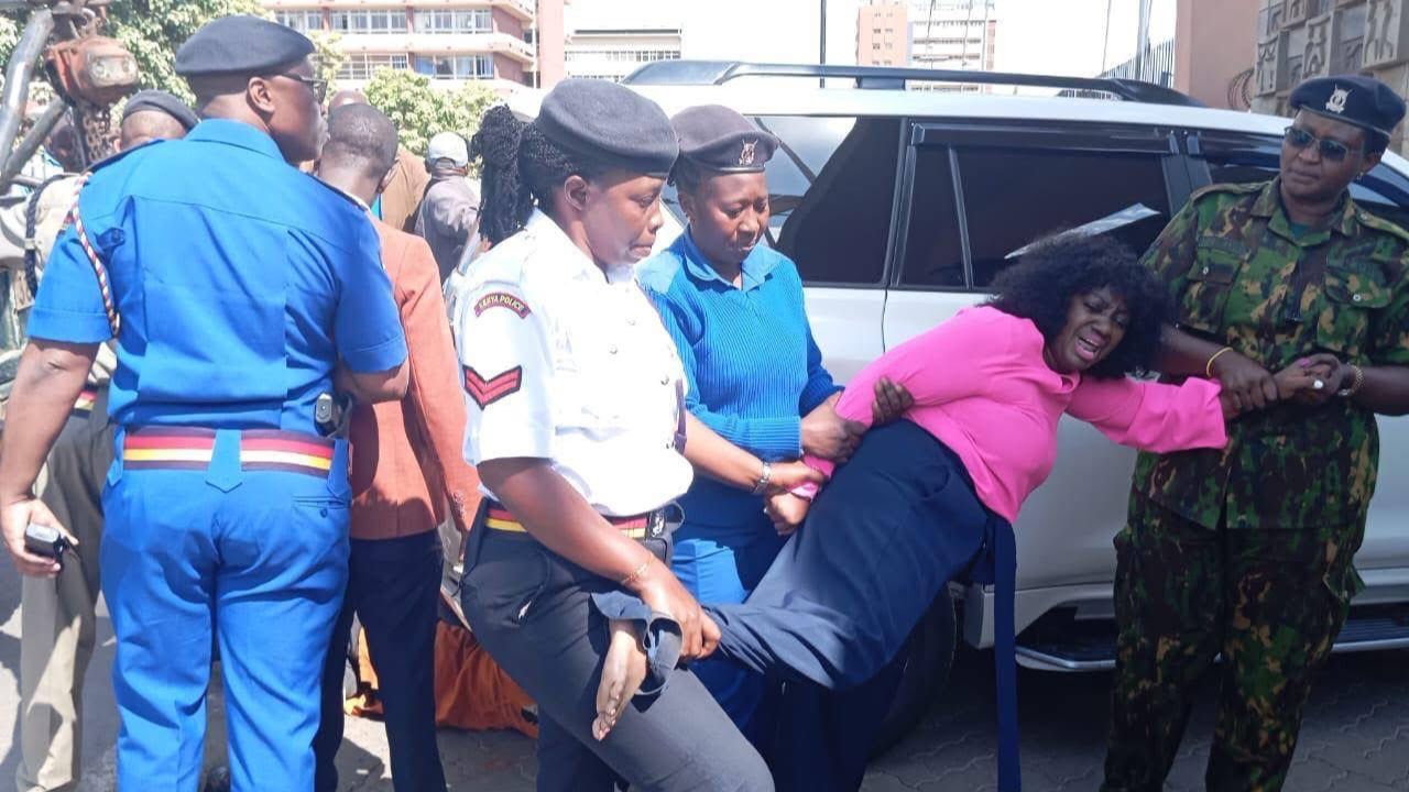 File image of former Nominated Senator Gloria Orwoba engaged in a scuffle with police officers