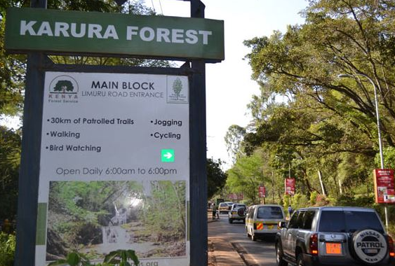 The entrance to Karura Forest.
