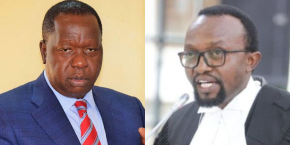 A collage of former Interior CS Fred Matiang'i and Lawyer Ndegwa Njiiru