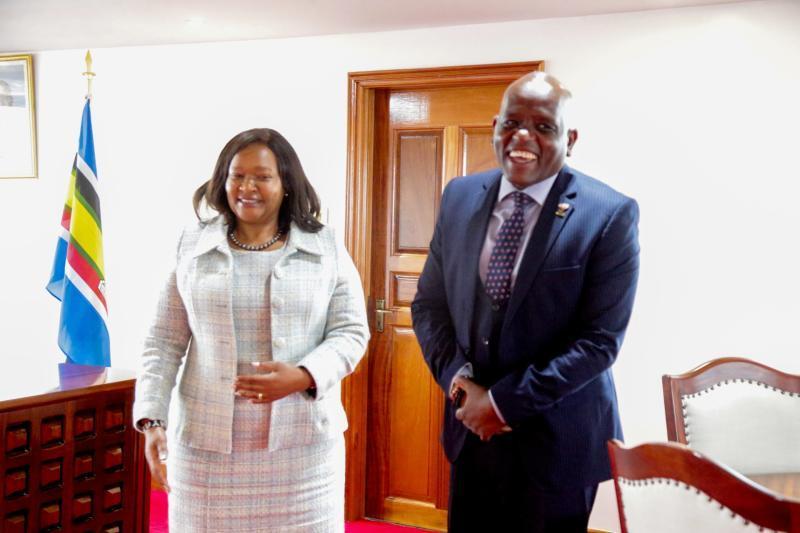 File image of CS Rebecca Miano and Dennis Itumbi.