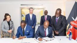 File image of Trade CS Lee Kinyanjui signing a trade agreement with the State of California.