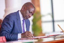 File image of President William Ruto signing the Finance Bill 2025 into law.