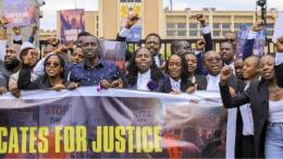 File image of LSK President Faith Odhiambo leading the protest