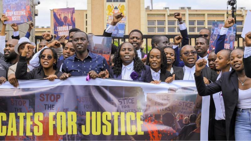 File image of LSK President Faith Odhiambo leading the protest