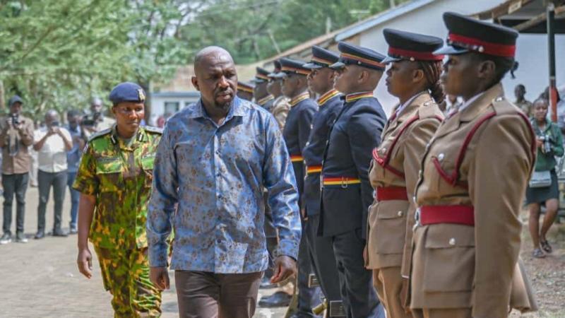 File image of Interior Cabinet Secretary Kipchumba Murkomen inspecting a guard of honour