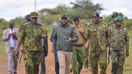 File image of Interior Cabinet Secretary Kipchumba Murkomen leading a security team during a visit to the Kerio Valley