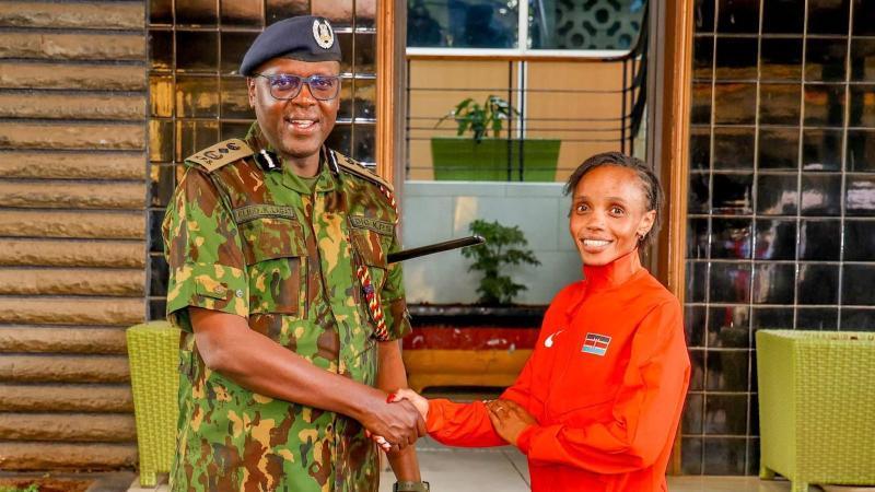 File image of DIG-KPS Eliud Lagat and Beatrice Chebet