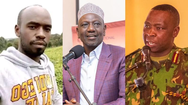 File image of Benedict Kabiru, President William Ruto and MSS Commander Godfrey Otunge