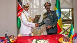 File image of KDF CDF General Charles Kahariri and Ethiopian National Defence Forces Chief Field Marshall Birhanu Jula