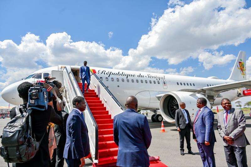 File image of President Bassirou Diomaye Diakhar Faye at JKIA.