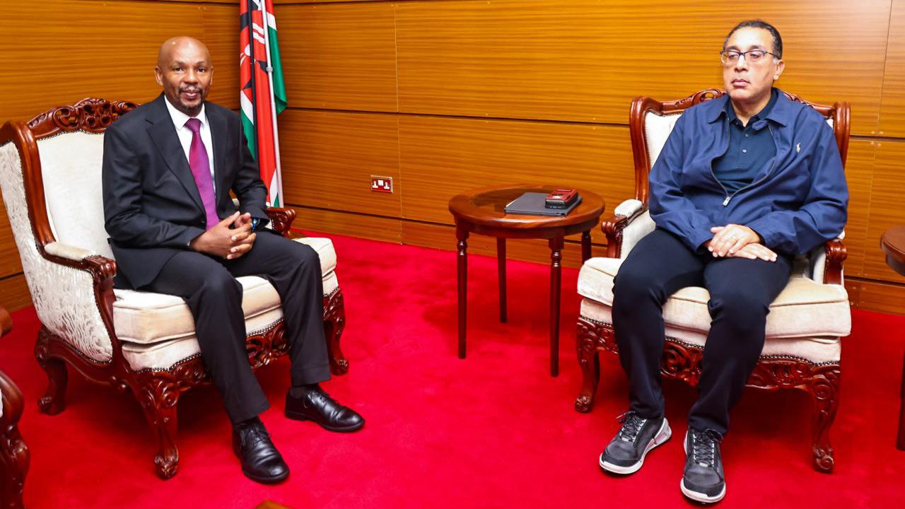 File image of Egyptian Prime Minister Mostafa Madbouly and Director of the Africa Directorate at the Ministry of Foreign and Diaspora Affairs Dennis Mburu