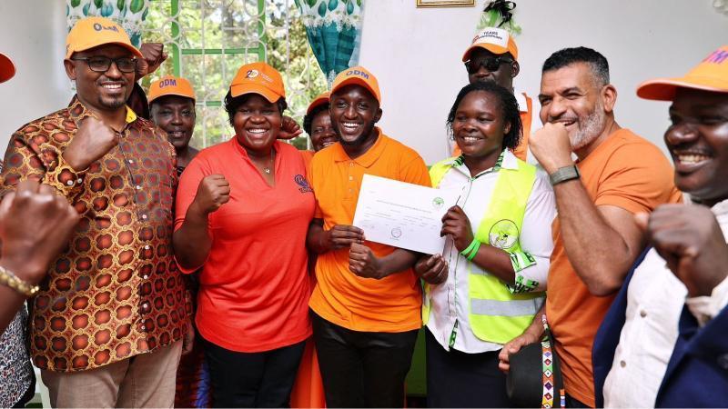 File image of ODM candidate in the Kasipul by-election Boyd Were receiving his clearance certificate