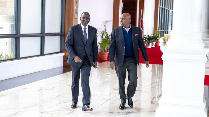 File image of President William Ruto and KANU Chairman Gideon Moi
