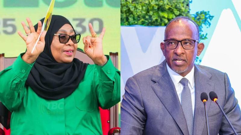 File image of President Samia Suluhu and Health Cabinet Secretary Aden Duale