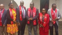 File image of Fred Matiang'i, Jubilee Party Secretary General Jeremiah Kioni and other officials during the NEC meeting