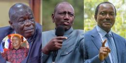 A file photo of President William Ruto, DCP leader Rigathi Gachagua, and Wiper leader Kalonzo Musyoka.