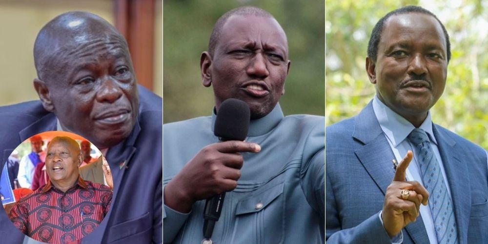 A file photo of President William Ruto, DCP leader Rigathi Gachagua, and Wiper leader Kalonzo Musyoka.