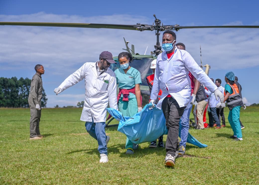 File image of medical personnel at the Eldoret Airstrip.