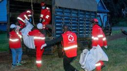 File image of medical personnel receiving bodies at the Eldoret Airstrip