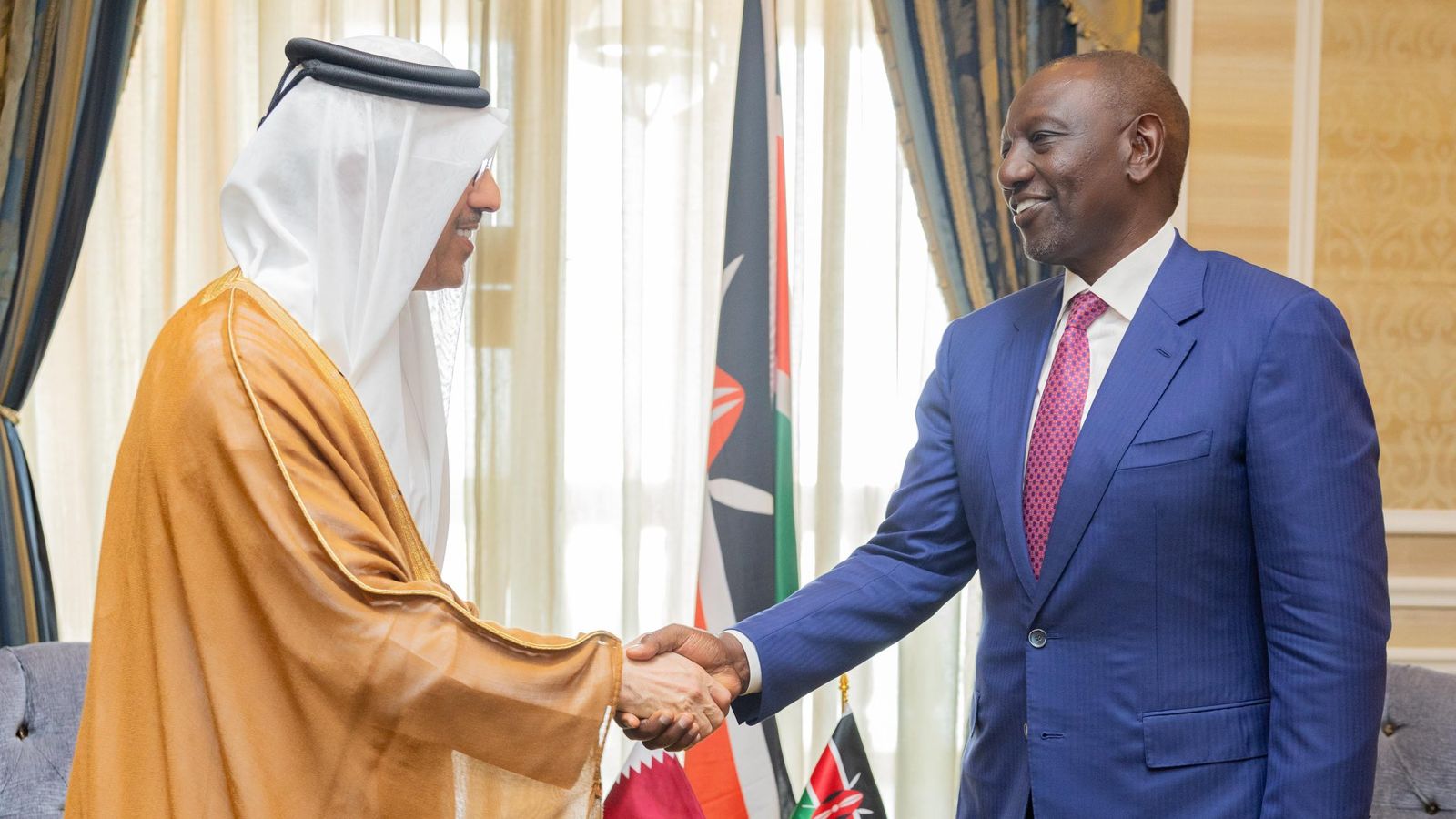 File image of President William Ruto and Qatar Labour minister Ali bin Saeed bin Samikh Al Marri