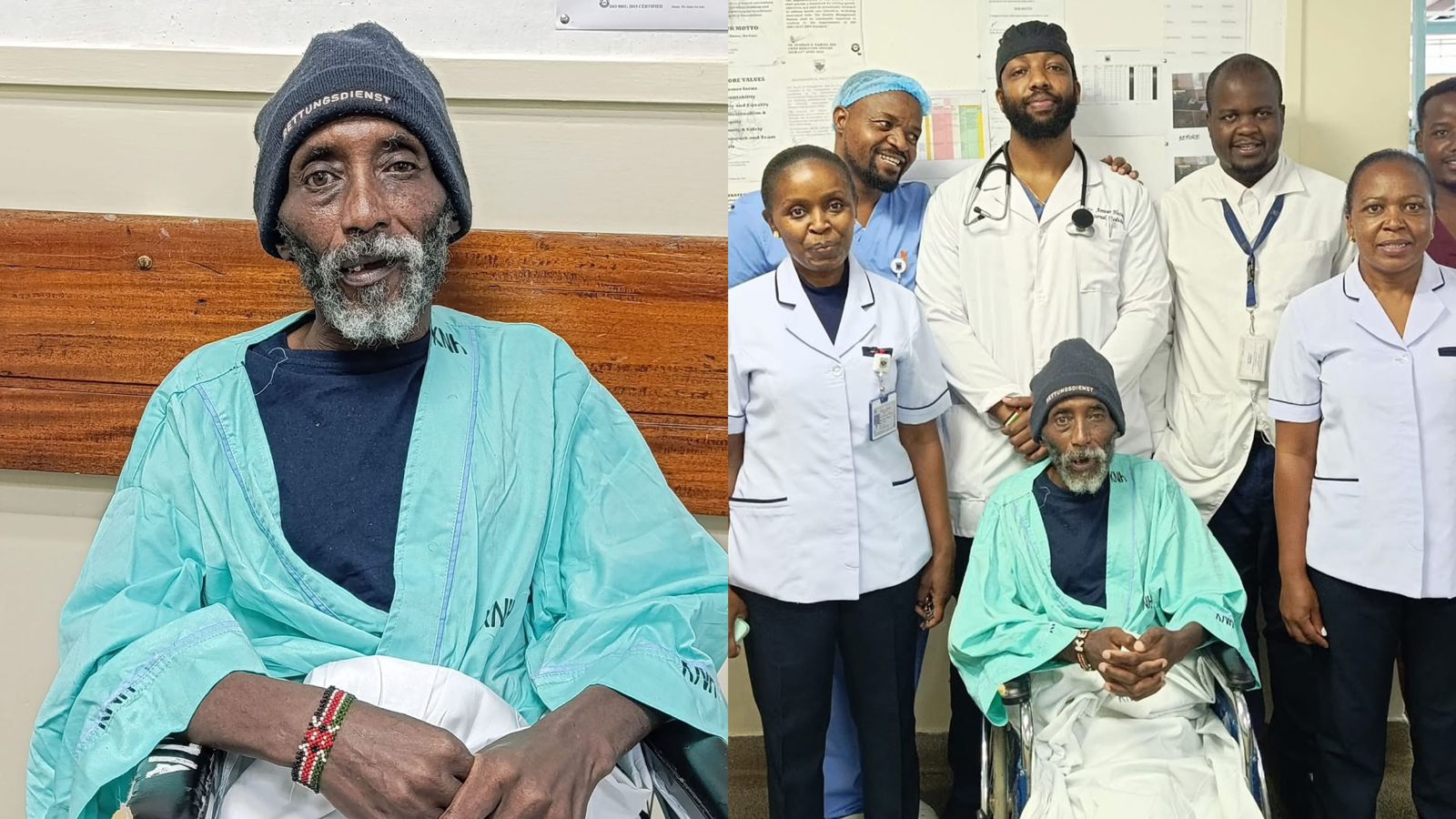 File image of Ibrahim Mungai and the Kenyatta National Hospital (KNH) medical team