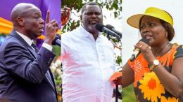 File image of former Deputy President Rigathi Gachagua, Public Service Cabinet Secretary Geoffrey Ruku and Embu Governor Cecily Mbarire