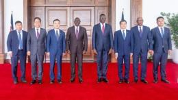 File image of President William Ruto, Transport Cabinet Secretary Davis Chirchir and representatives from the China Communications Construction Company