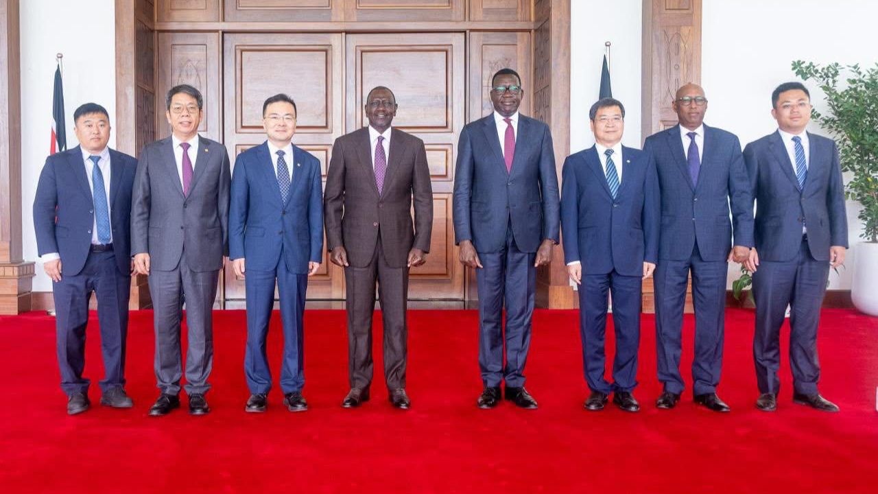 File image of President William Ruto, Transport Cabinet Secretary Davis Chirchir and representatives from the China Communications Construction Company