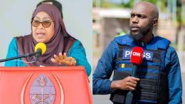 File image of Tanzanian President Samia Suluhu and CNN International Correspondent Larry Madowo