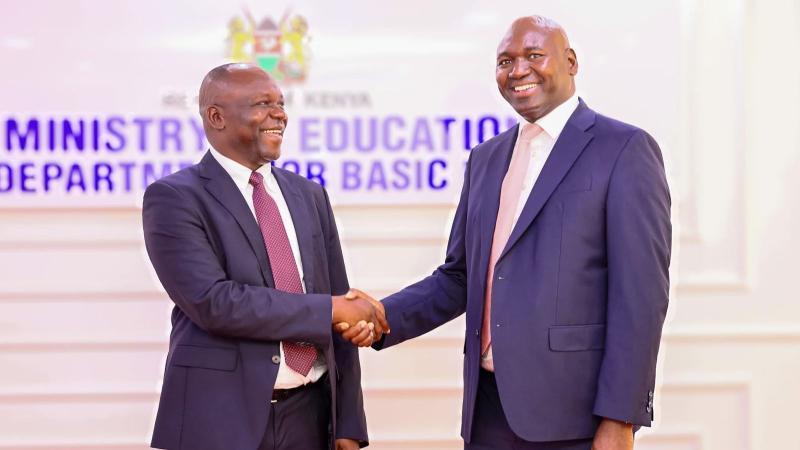 File image of George Wanga and Education Principal Secretary Julius Bitok