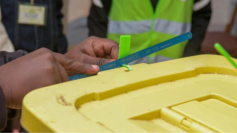 File image of an IEBC official opening a ballot box