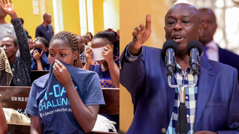 File image of tear-gassed church members and Rigathi Gachagua