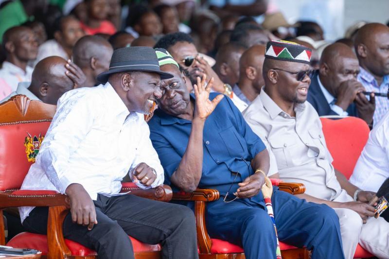 File image of President William Ruto and ODM leader Oburu Oginga.
