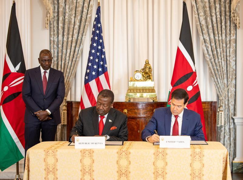 File image of President William Ruto with Marco Rubio and Musalia Mudavadi.