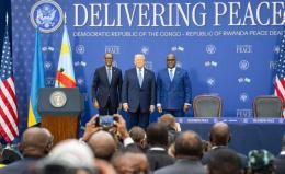 File image of Donald Trump with Paul Kagame and Felix Tshisekedi in Washington D.C
